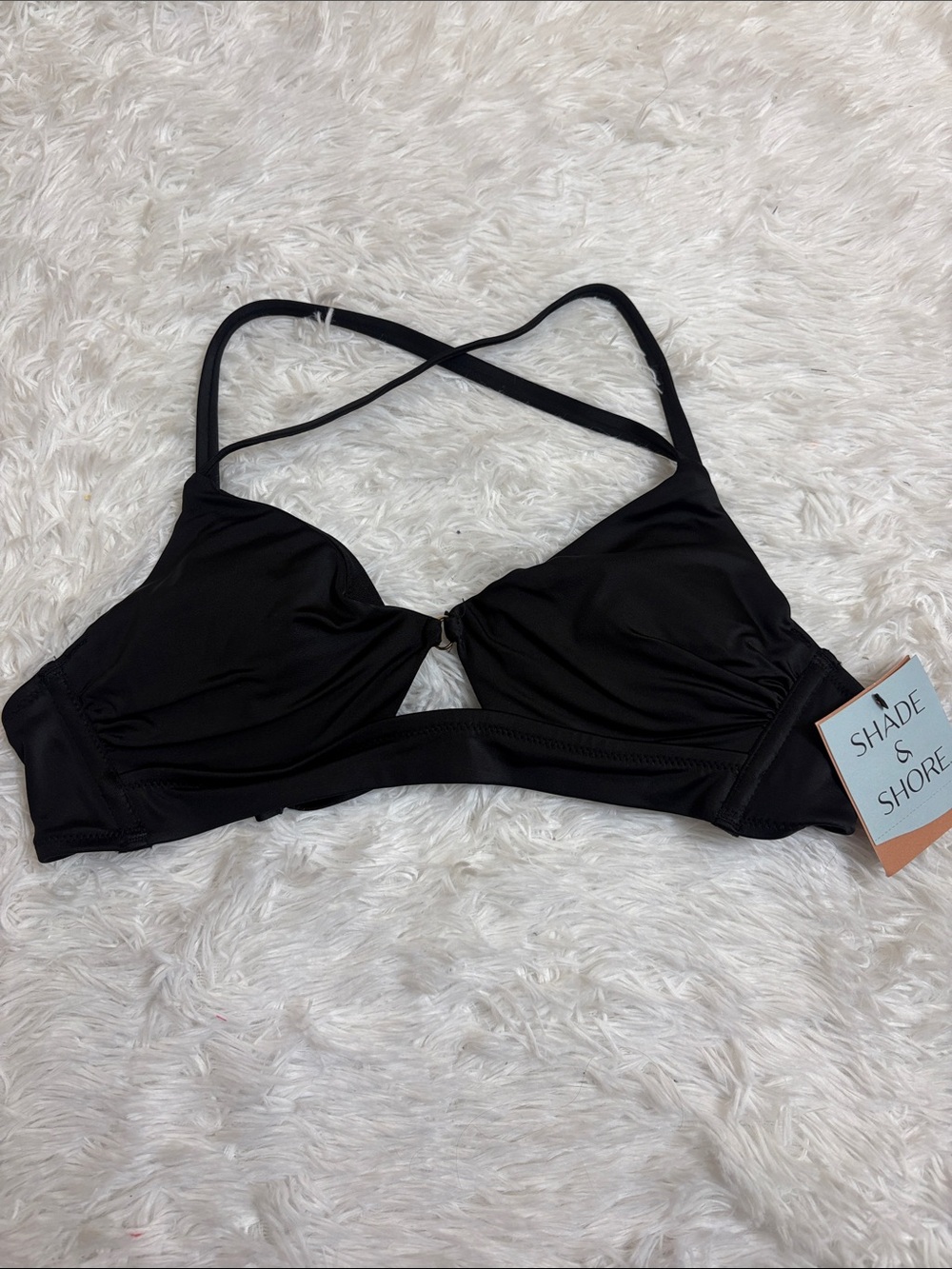 NWT Shade & Shore Black Underwire Keyhole Front Swim Top Size 32B